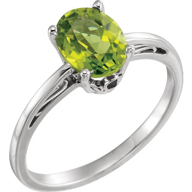 Custom Wedding Rings For Personalized Fashion-14K White Gold Oval Peridot Scroll Set Ring