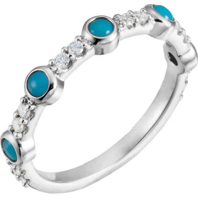 Simple Engagement Bands For Subtle Style-14k White Yellow or Rose Gold Cabochon Turquoise & 1/5 CTW Diamond Ring