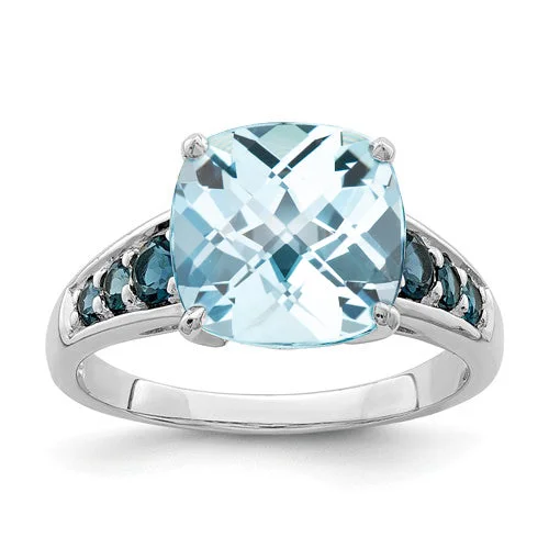 Custom Engagement Rings For Personalized Proposals-Sterling Silver Cushion Cut Sky Blue Topaz And London Blue Topaz Ring