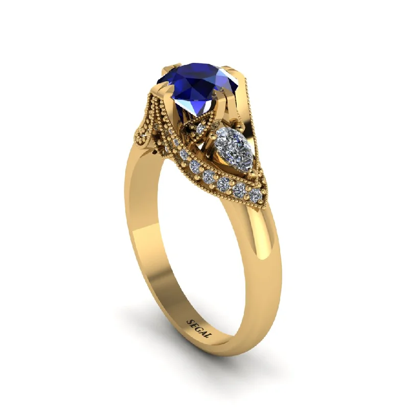 Classic Engagement Rings For Timeless Style-Sapphire Vintage Round Cut Engagement Ring - Kali No. 13