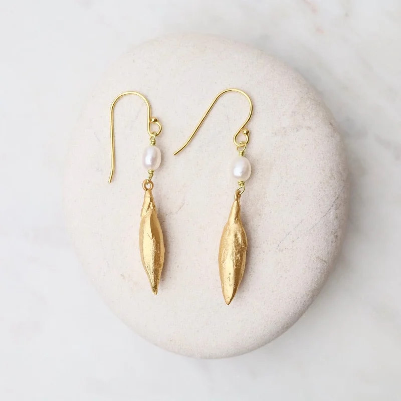 Silver Drop Earrings For Chic Glam-Leaf & Bud Pearl Drop Earrings