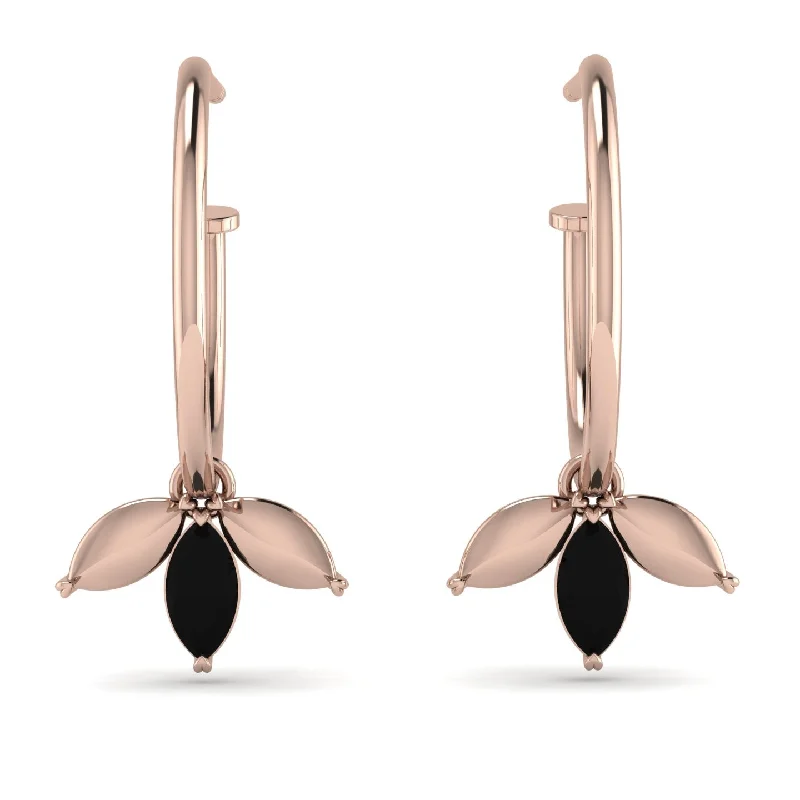 Beautiful Hoop Earrings For Special Days-Leaves Black Diamond Earrings - Anika No. 8