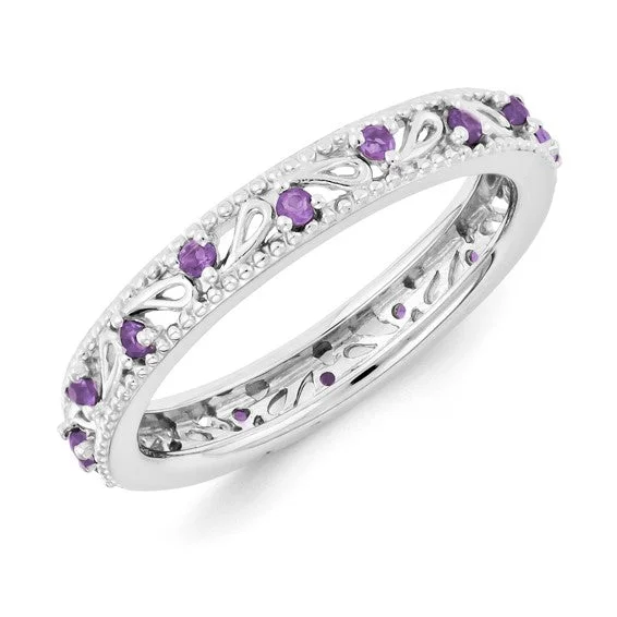 Unique Platinum Engagement Rings For Luxury Proposals-Sterling Silver Stackable Expressions Amethyst Ring