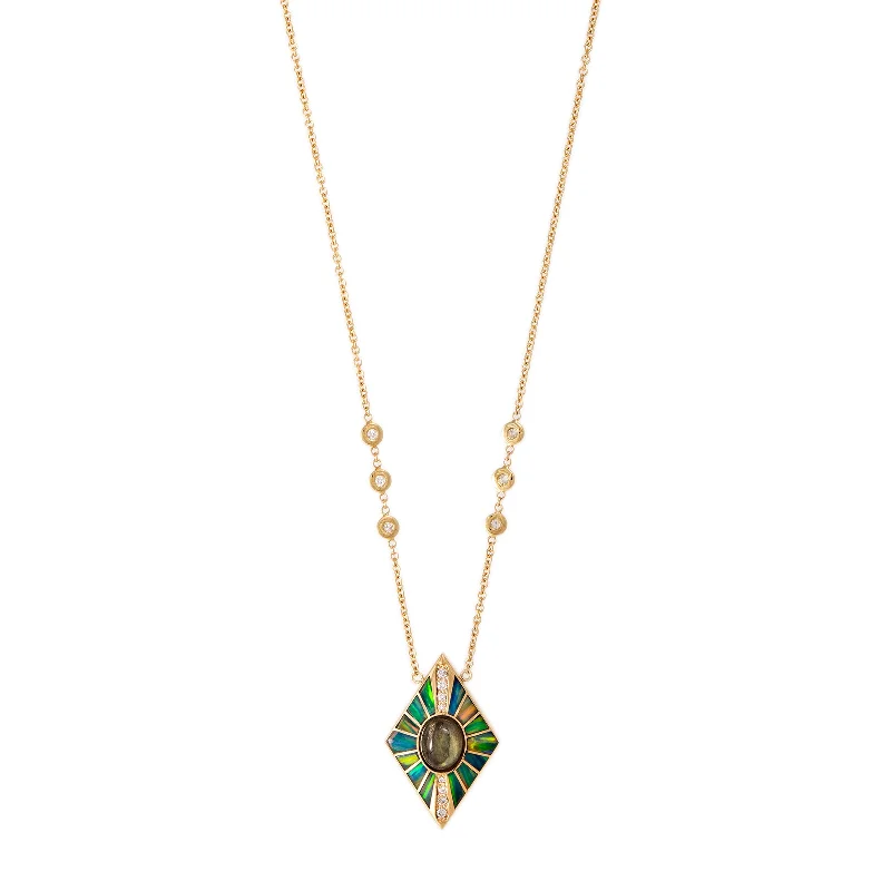 PAVE LABRADORITE + GREEN OPAL INLAY KITE NECKLACE