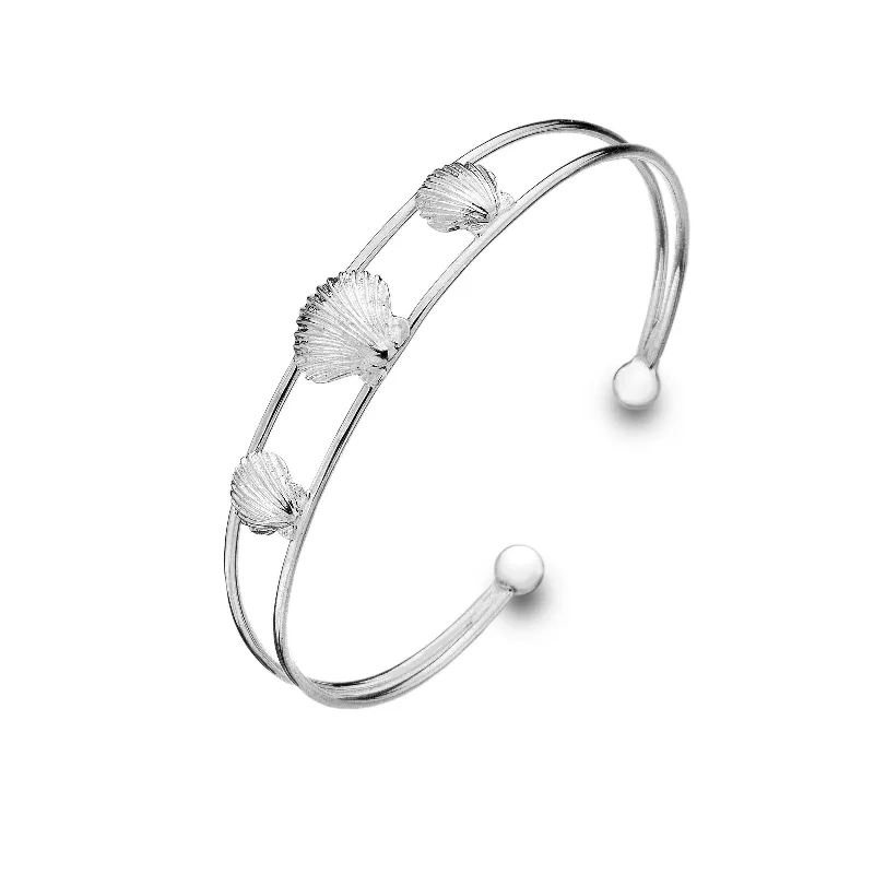 Simple Gold Bangles For Subtle Glam-Sea Gems Sterling Silver Scallop Seashell Cuff Bangle