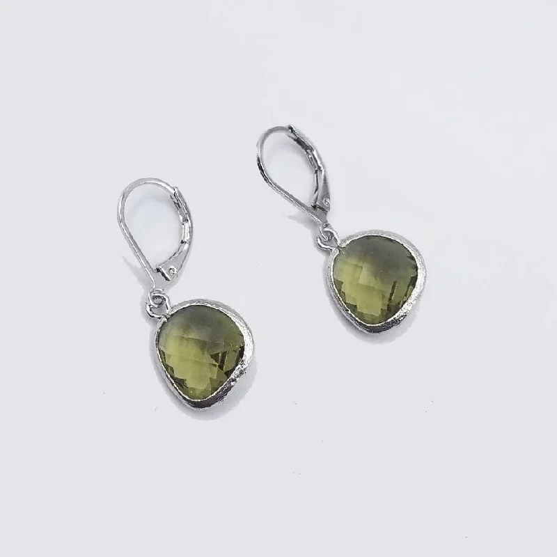 Designer Earrings For Luxury Lovers-Sterling Silver Olive Crystal Lever Back Earrings