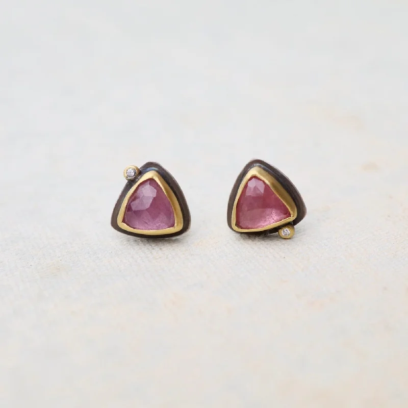 Stunning Drop Earrings For Wedding Glam-Trillion Rose Cut Pink Sapphire Stud Earrings