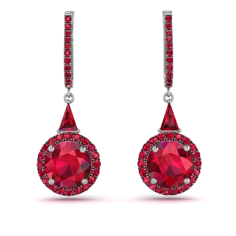 Silver Earrings For Sensitive Ears-Hidden Halo Ruby Earrings - Joanna No. 57