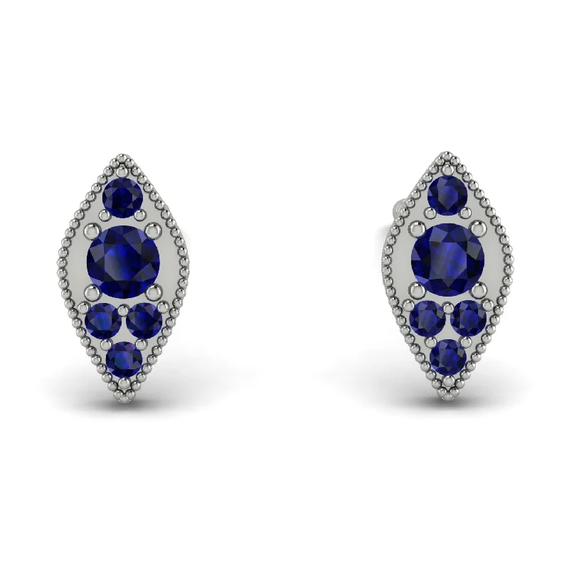 Luxury Gemstone Earrings For Elegant Fashion-Milgrain Marquise Sapphire Earrings - Faye No. 75