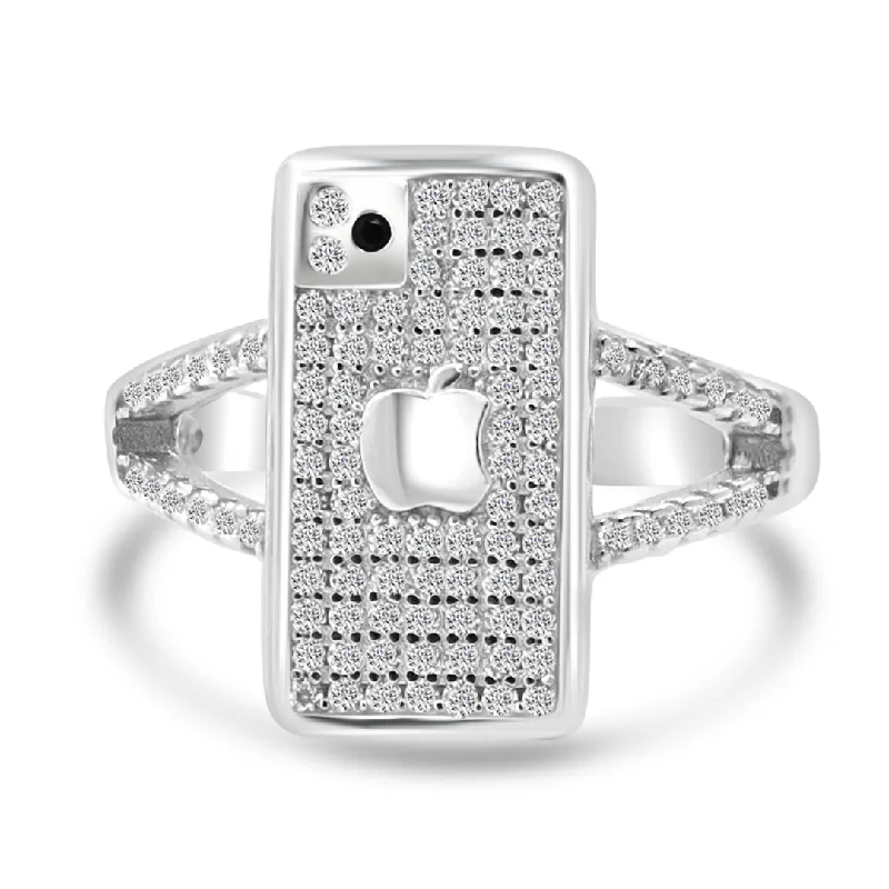 Luxury Wedding Bands For Stylish Brides-Zarkan 925 Silver Iphone Solitaire American Diamond Ring