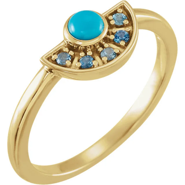 Simple Gold Rings For Everyday Wear-14K Gold Turquoise & Aquamarine Fan Ring