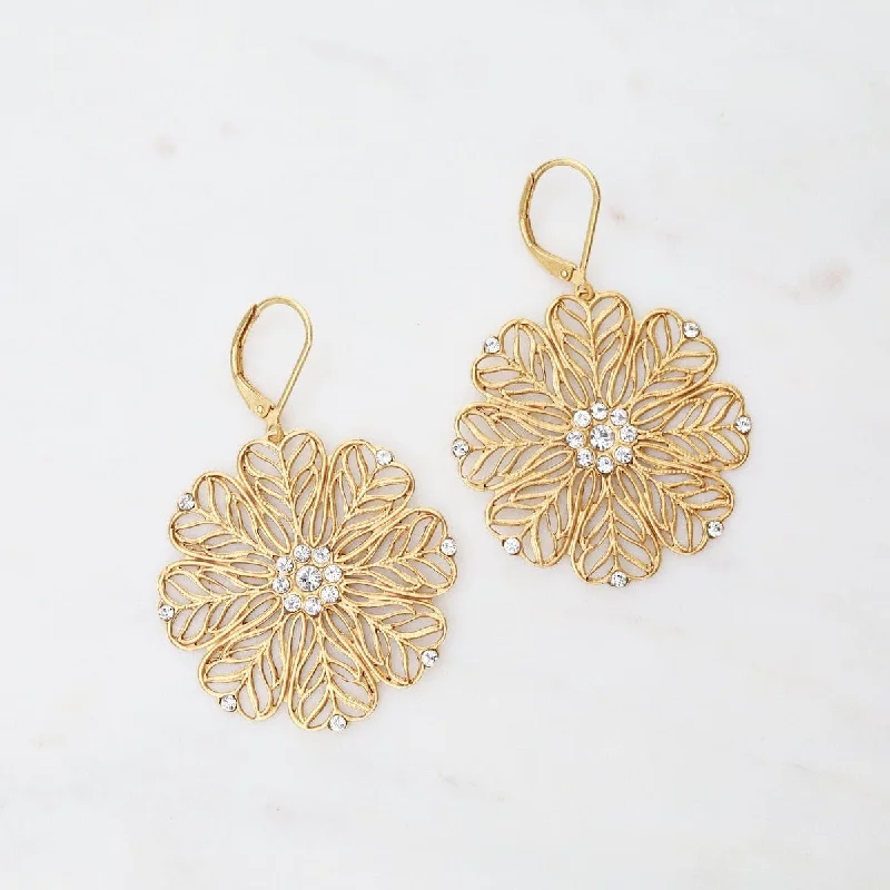 Handcrafted Gemstone Earrings For Timeless Beauty-Filigree Petal Earrings - Gold Plate