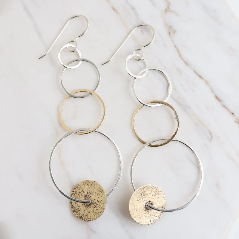 Sparkling Crystal Earrings For Evening Glam-Linky Hoop With Brass Disc Earrings