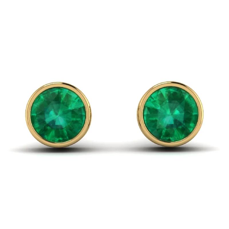 Trendy Earrings For Party Style-Bezel Stud Emerald Earrings - Royal No. 4