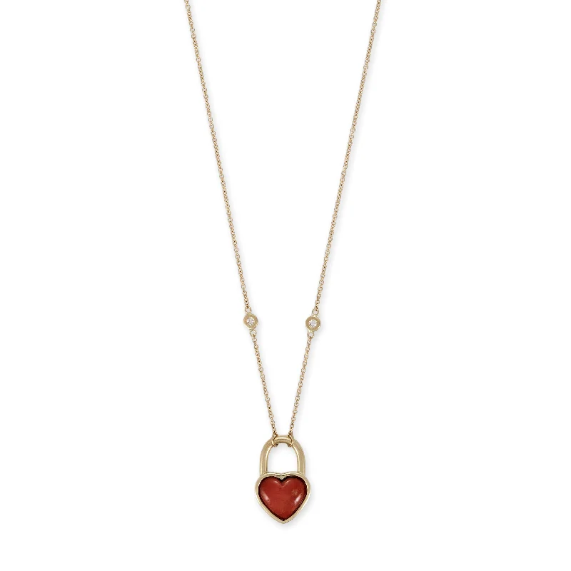 CORAL HEART LOCK NECKLACE