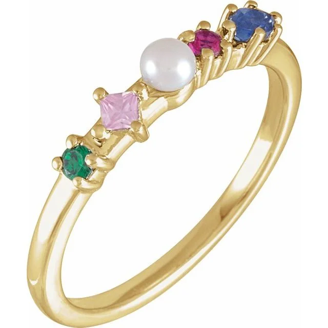 Sparkling Wedding Rings For Elegant Bridal Looks-14K Yellow Gold Cultured Freshwater Pearl & Natural Multi-Gemstone Ring