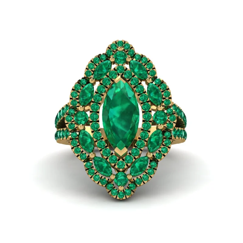 Classic Wedding Rings For Timeless Glam-Emerald Three Layer Halo Marquise Ring - Destiny No. 19