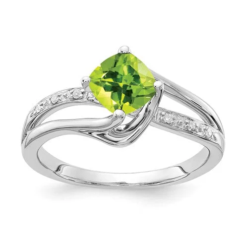 Sparkling Sapphire Rings For Bridal Fashion-10k White Gold Peridot and Diamond Ring