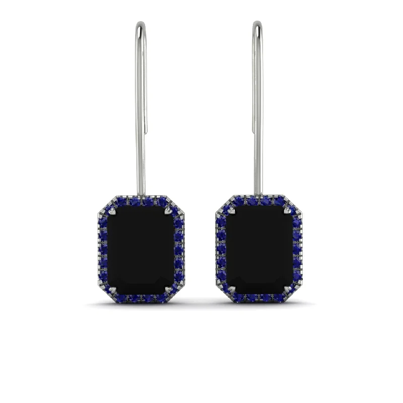 Colorful Drop Earrings For Fun Vibes-Halo Emerald Cut Black Diamond Earrings - Izabella No. 69