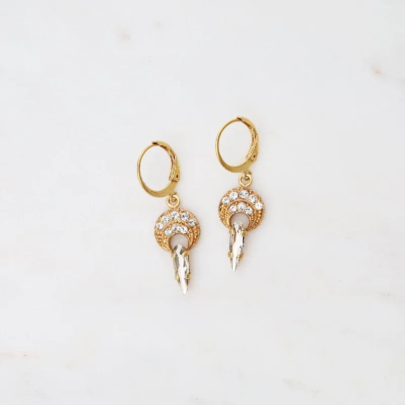 Gold Stud Earrings For Luxury Wear-Round Earrings with Clear Crystal - Gold Plate