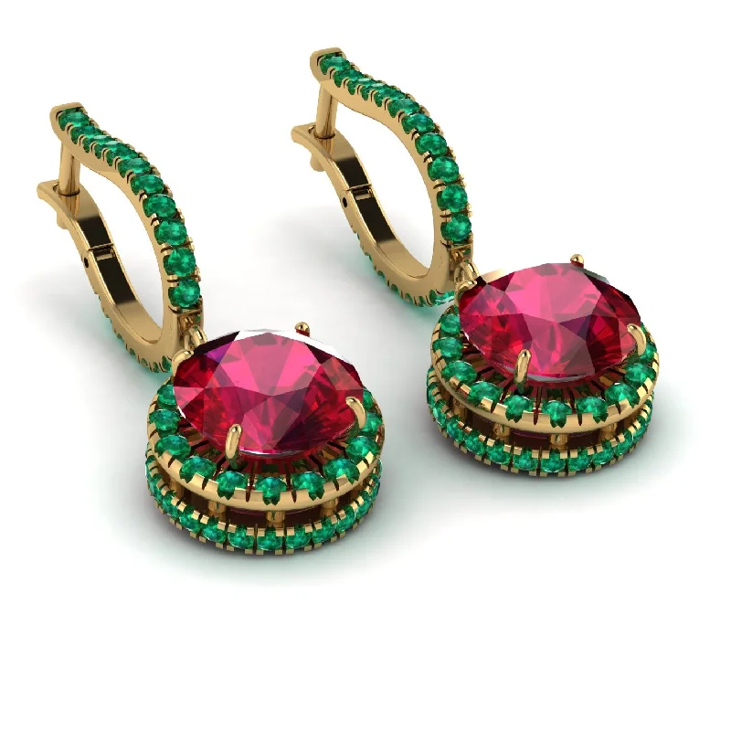 Designer Earrings For Exclusive Style-Hidden Halo Ruby Hoop Earrings - Catalina No. 25