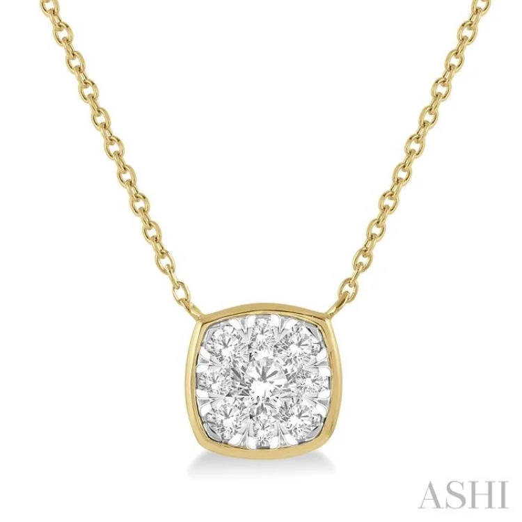 1/3 Ctw Cushion Shape Lovebright Diamond Necklace in 14K Yellow and White Gold