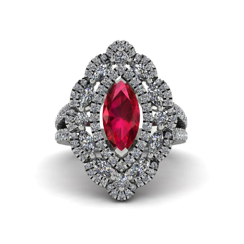 Custom Gold Rings For Special Occasions-Ruby Three Layer Halo Marquise Ring - Destiny No. 12