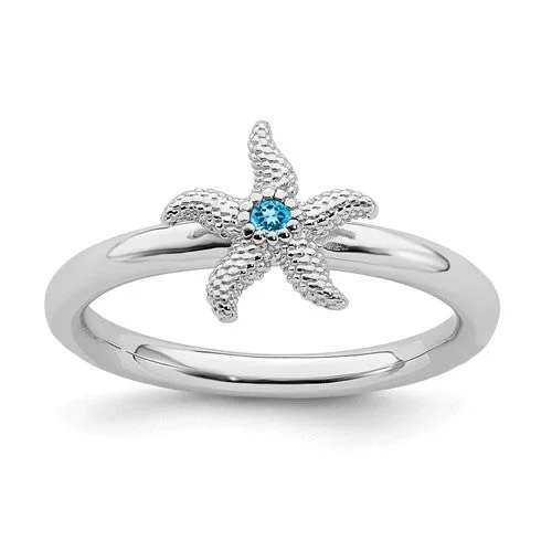 Stunning Gold Rings For Special Events-Sterling Silver Stackable Expressions Blue Topaz Starfish Ring