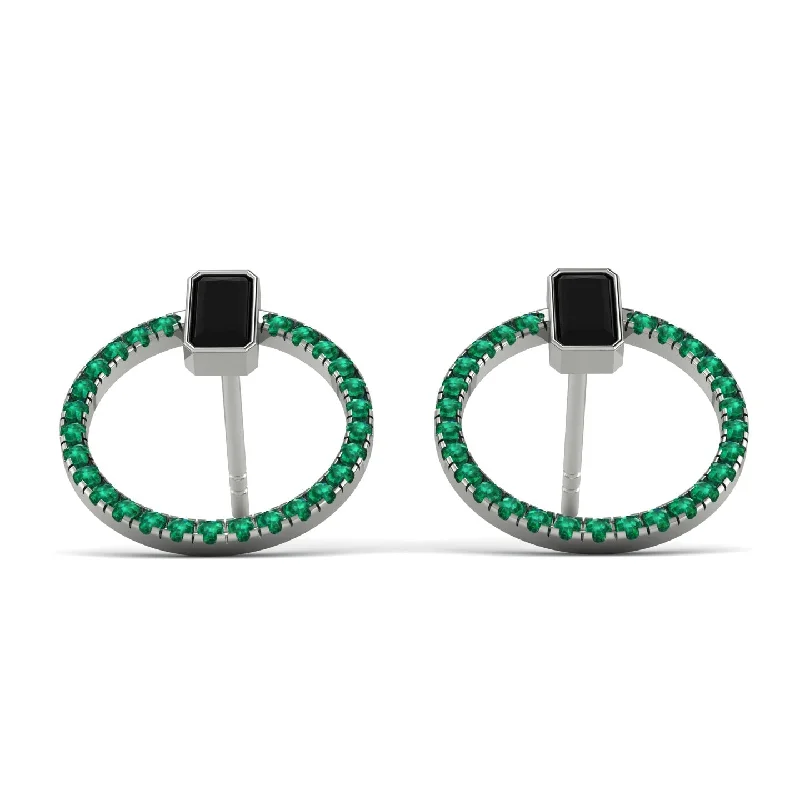 Minimalist Earrings For Subtle Elegance-Emerald Cut Circle Black Diamond Earrings - Oaklyn No. 24