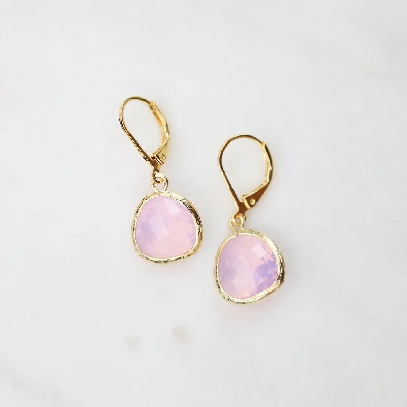 Elegant Beaded Earrings For Wedding Day-Gold Plated Violet Opal Crystal Lever Back Earrings