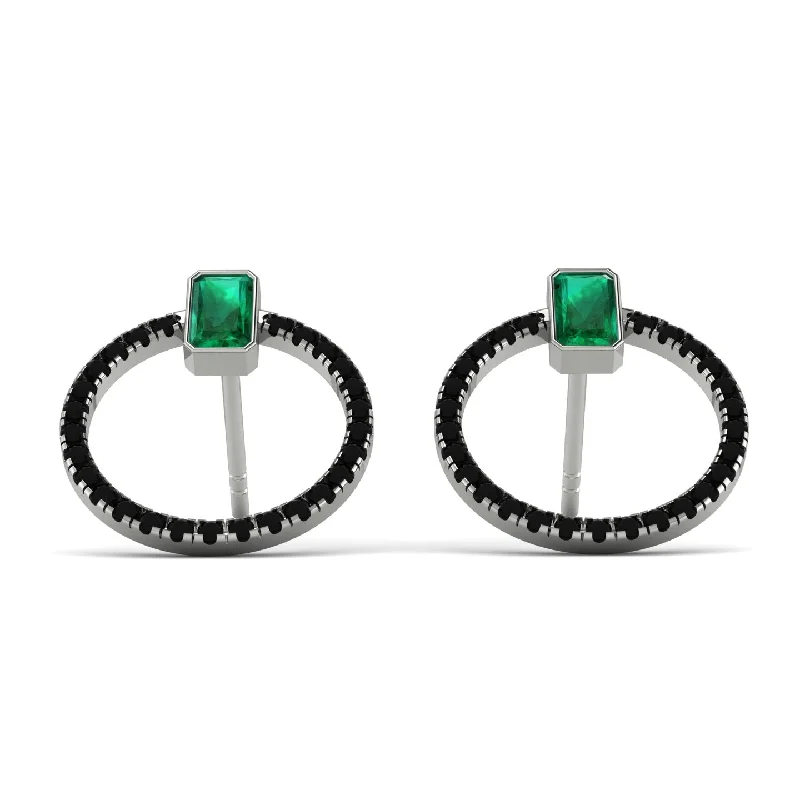 Beaded Earrings For Artistic Designs-Emerald Cut Circle Emerald Earrings - Oaklyn No. 36