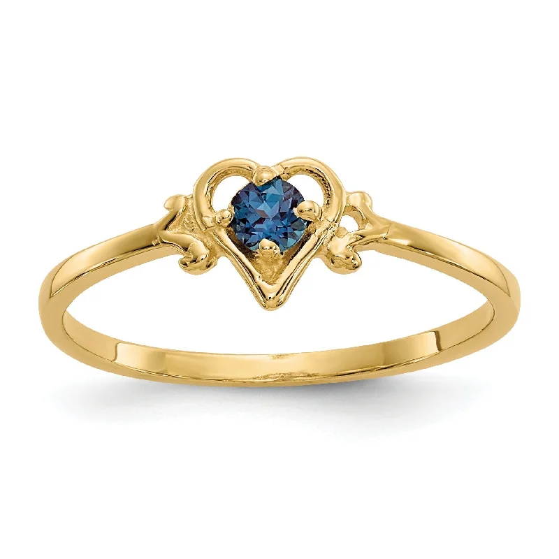 Luxury Gold Rings For Special Celebrations-14K Yellow Gold Round Lab-Created Alexandrite June Petite Birthstone Heart Ring