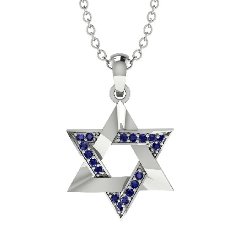 Jewish Symbol Gold Sapphire Necklace - David Star - Amos No. 15