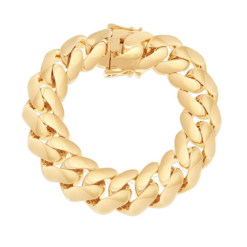 Unique Gemstone Stretch Bracelets For Fun Fashion-14K Yellow Gold 17mm Hollow Cuban Bracelet