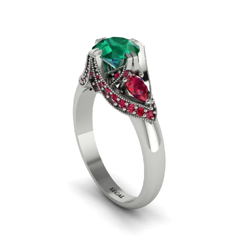 Unique Engagement Rings For Creative Brides-Emerald Vintage Round Cut Engagement Ring - Kali No. 51