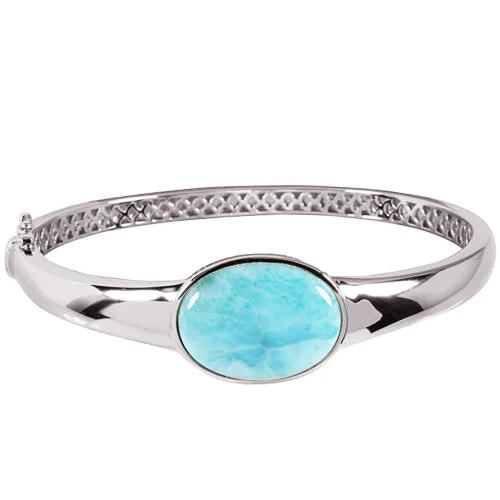 Timeless Gold Bangle Bracelets For Everyday Glam-Sterling Silver Oval Larimar Bangle Bracelet