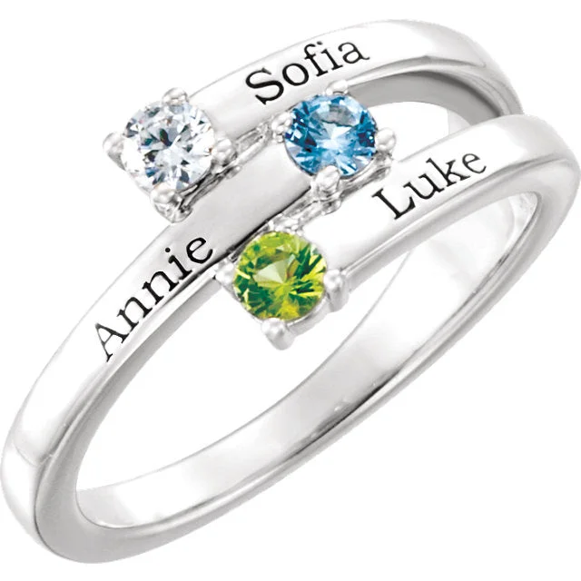 Classic Engagement Rings For Timeless Style-ByPass Stacked Mother's Family Birthstone Ring w/ Engraved Names