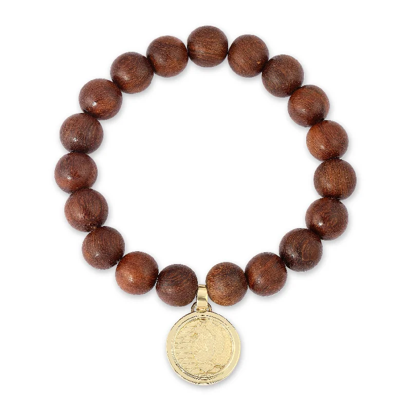 Personalized Name Bracelets For Thoughtful Gifts-Wood Beaded Bracelet with Lioness Coin