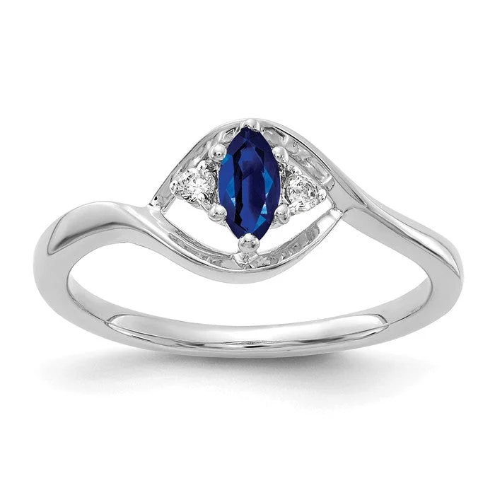 Beautiful Vintage-Inspired Wedding Rings For Classic Brides-14K White Gold Diamond And Marquise Blue Sapphire Ring