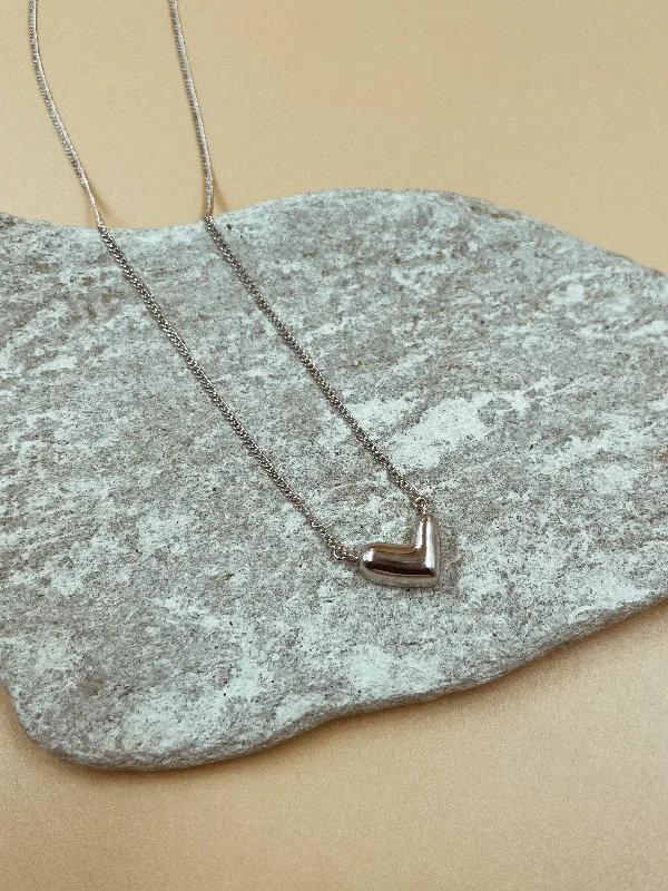 Small Intuitive Abstract Heart Necklace in Silver Tone