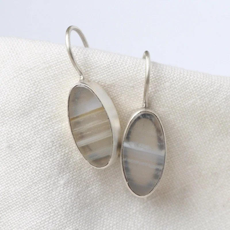 Boho Earrings For Free-Spirited Fashion-Oval Flat White Agate Drop Earrings