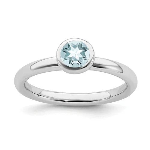 Stunning Cocktail Rings For Bold Glam-Sterling Silver Stackable Expressions 5mm Round Low Set Light Aquamarine Ring