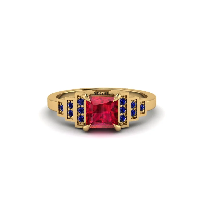 Luxury Gemstone Rings For High-End Fashion-Ruby Geometric Princess Cut Engagement Ring - Thea No. 70