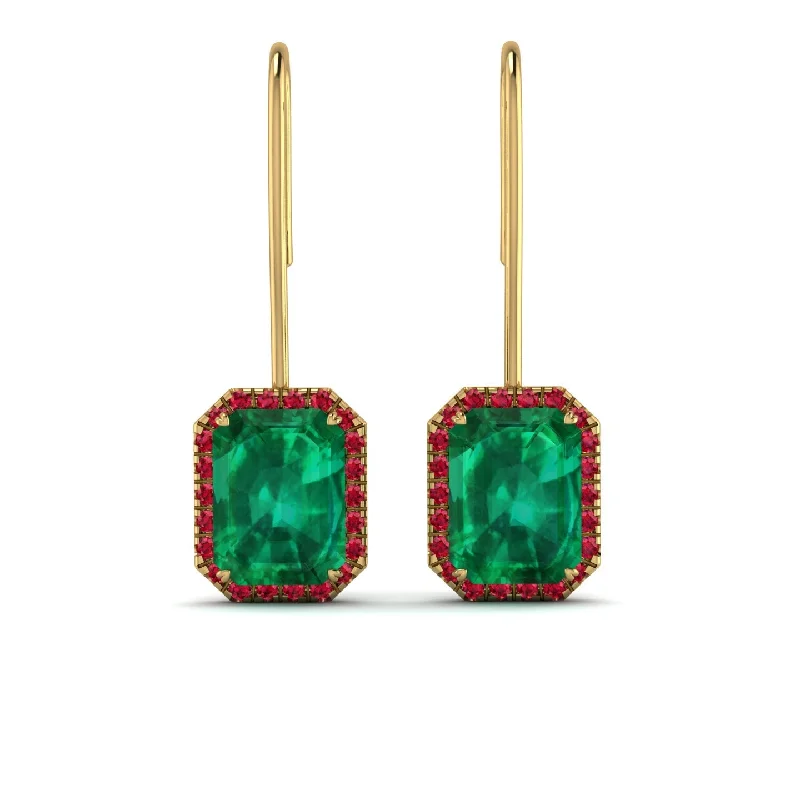 Beaded Earrings For Artistic Designs-Halo Emerald Cut Emerald Earrings - Izabella No. 49