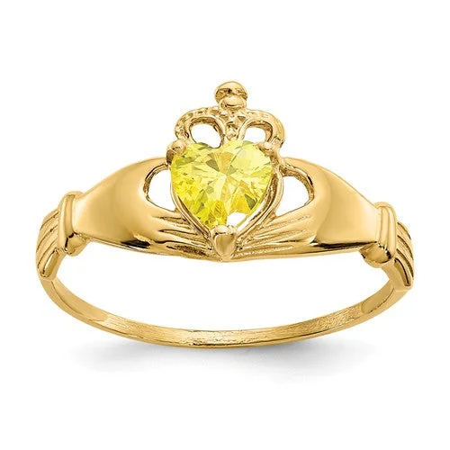 Simple Gemstone Engagement Rings For Subtle Beauty-14k Yellow Gold Yellow Heart Polished Claddagh Ring