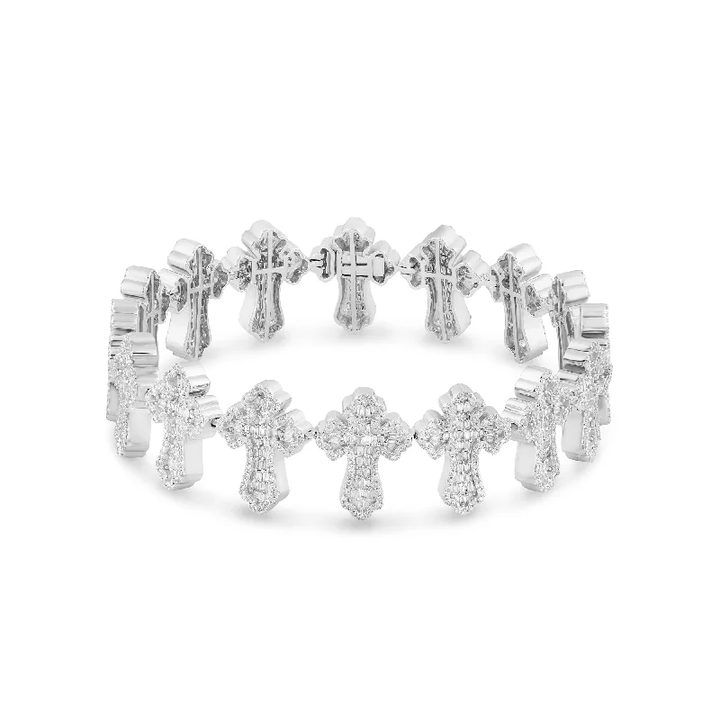 Elegant Platinum Bracelets For High-End Fashion-14k White Gold Diamond Cross Bracelet