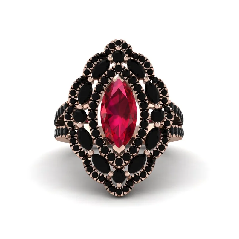 Stunning Gemstone Wedding Rings For Creative Brides-Ruby Three Layer Halo Marquise Ring - Destiny No. 41