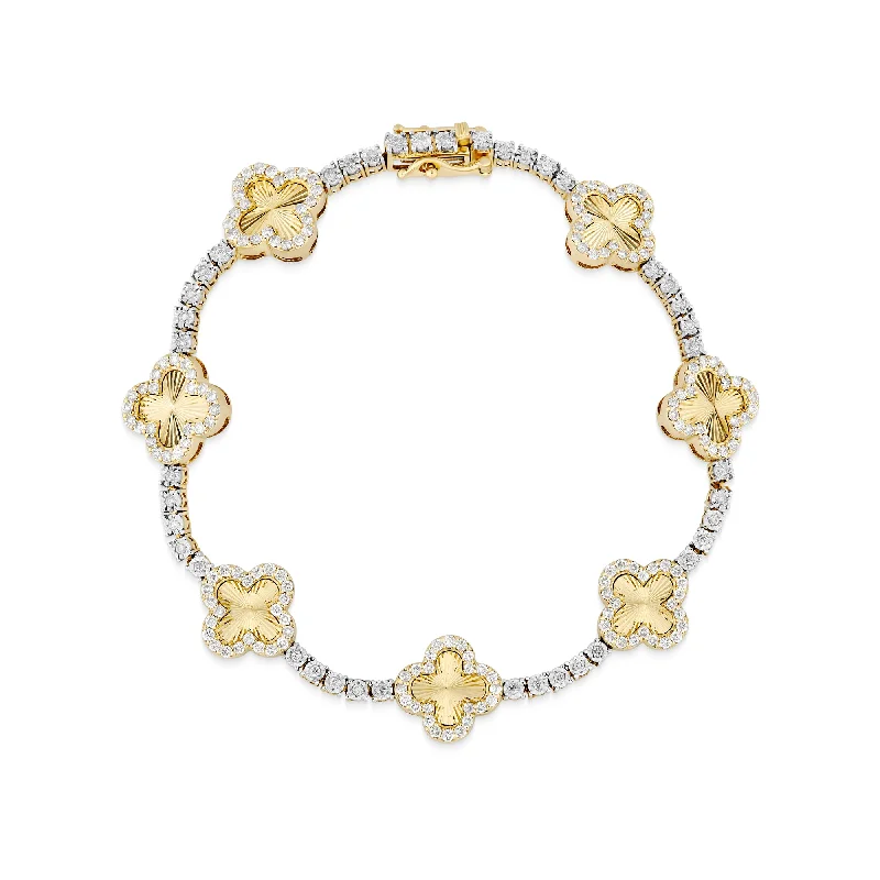 Sparkling Gem-Studded Bracelets For Luxe Glam-10k Gold Diamond Full Clover Tennis Bracelet with Gold Accents