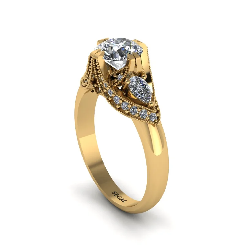 Stunning Gold Rings For Special Events-Diamond Vintage Round Cut Engagement Ring - Kali No. 1