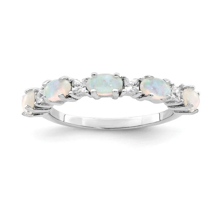 Custom Wedding Rings For Special Occasions-Sterling Silver Created White Opal & CZ Ring